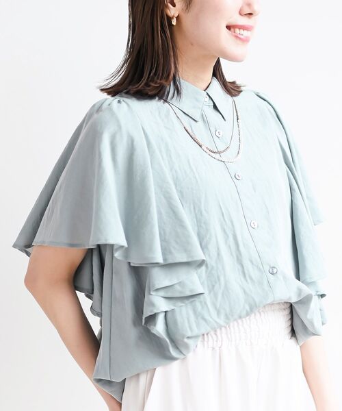 rps(アールピーエス)の「フレアー袖裾タックブラウス(シャツ/ブラウス・レディース・ブラック/オフホワイト/サックスブルー/ネイビー/ブラック系その他2/カーキ/ミント・M/フリー)」の15枚目の写真