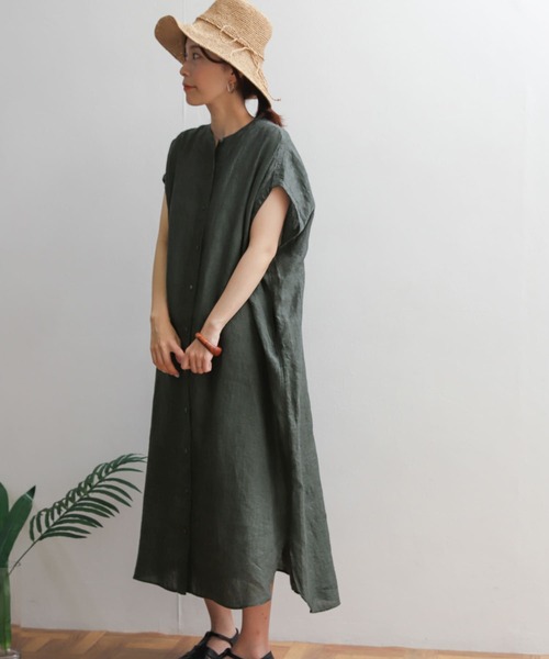 URBAN RESEARCH DOORS（アーバンリサーチドアーズ）の「リネンボタンワンピース（ワンピース・レディース・グリーン/ブラウン系その他/レッド系その他・MEDIUM）」の4枚目の写真