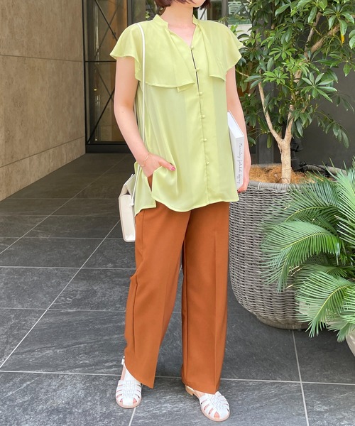 StyleSea（スタイルシー）の「ラッフルカラーノースリーブブラウス（シャツ/ブラウス・レディース・アイボリー/ラベンダー/ライム/ブラック・MEDIUM）」の15枚目の写真