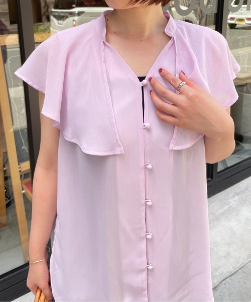 StyleSea（スタイルシー）の「ラッフルカラーノースリーブブラウス（シャツ/ブラウス・レディース・アイボリー/ラベンダー/ライム/ブラック・MEDIUM）」の21枚目の写真