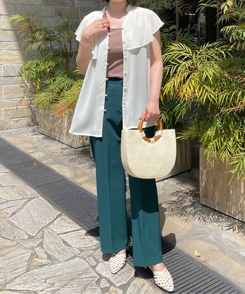 StyleSea（スタイルシー）の「ラッフルカラーノースリーブブラウス（シャツ/ブラウス・レディース・アイボリー/ラベンダー/ライム/ブラック・MEDIUM）」の13枚目の写真