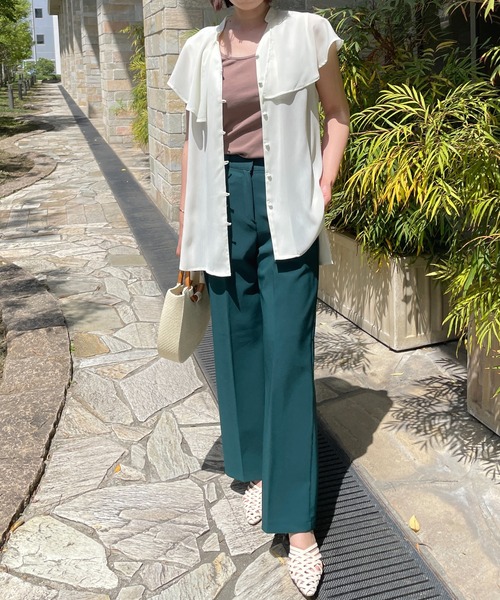 StyleSea（スタイルシー）の「ラッフルカラーノースリーブブラウス（シャツ/ブラウス・レディース・アイボリー/ラベンダー/ライム/ブラック・MEDIUM）」の5枚目の写真