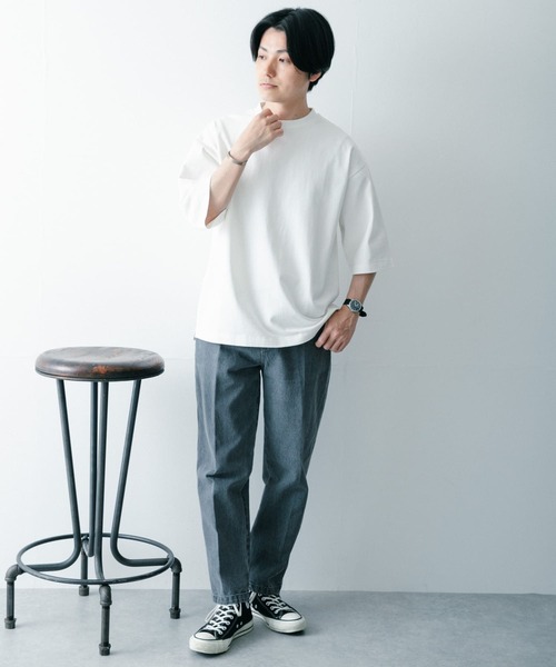 ITEMS URBANRESEARCH(アイテムズ アーバンリサーチ)の「度詰めコットン天竺 オーバーサイズTシャツ(Tシャツ/カットソー・メンズ・ベージュ/オフホワイト/グリーン/ネイビー・MEDIUM/LARGE)」の8枚目の写真