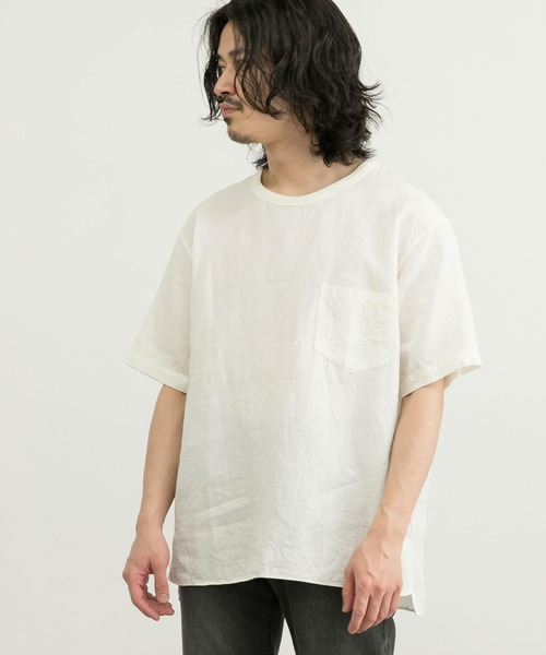 WORK NOT WORK URBAN RESEARCH（ワークノットワークアーバンリサーチ）の「WORK NOT WORK　High density Linen SS  Pullover（Tシャツ/カットソー・メンズ・ネイビー/グレー/オフホワイト・M/L/XL）」の6枚目の写真