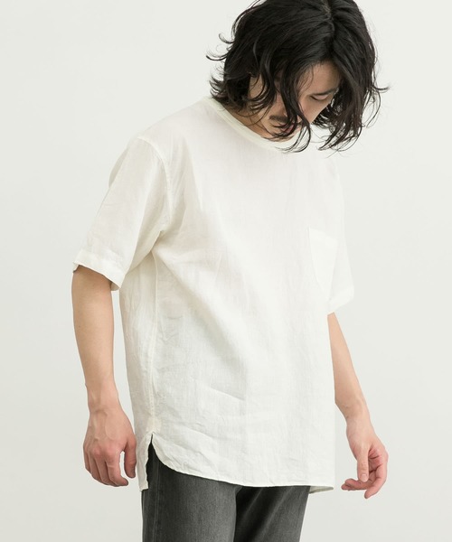 WORK NOT WORK URBAN RESEARCH（ワークノットワークアーバンリサーチ）の「WORK NOT WORK　High density Linen SS  Pullover（Tシャツ/カットソー・メンズ・ネイビー/グレー/オフホワイト・M/L/XL）」の4枚目の写真