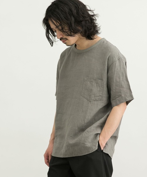 WORK NOT WORK URBAN RESEARCH（ワークノットワークアーバンリサーチ）の「WORK NOT WORK　High density Linen SS  Pullover（Tシャツ/カットソー・メンズ・ネイビー/グレー/オフホワイト・M/L/XL）」の14枚目の写真