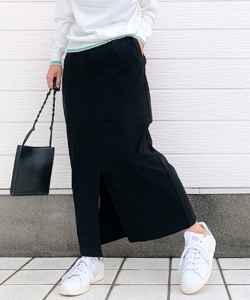 Q（キュー）の「2wayストレッチナロースカート（スカート・レディース・ブラック/ベージュ・MEDIUM）」の2枚目の写真