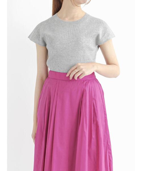 Te chichi（テチチ）の「LEVITA フレンチスリーブリブニット（ニット/セーター・レディース・グリーン/ネイビー/ベージュ/グレー・ﾌﾘ-）」の5枚目の写真