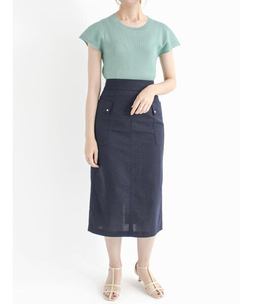 Te chichi（テチチ）の「LEVITA フレンチスリーブリブニット（ニット/セーター・レディース・グリーン/ネイビー/ベージュ/グレー・ﾌﾘ-）」の17枚目の写真