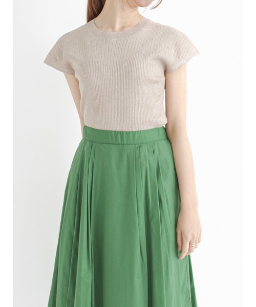 Te chichi（テチチ）の「LEVITA フレンチスリーブリブニット（ニット/セーター・レディース・グリーン/ネイビー/ベージュ/グレー・ﾌﾘ-）」の3枚目の写真