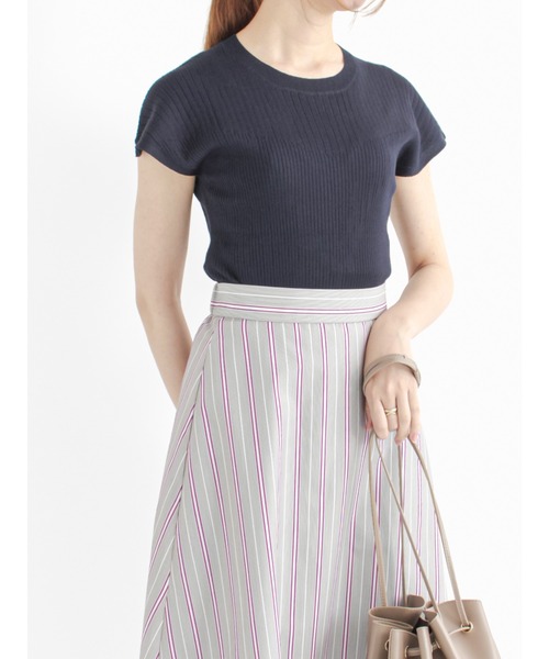 Te chichi（テチチ）の「LEVITA フレンチスリーブリブニット（ニット/セーター・レディース・グリーン/ネイビー/ベージュ/グレー・ﾌﾘ-）」の10枚目の写真