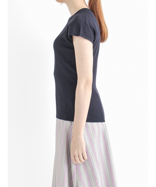 Te chichi（テチチ）の「LEVITA フレンチスリーブリブニット（ニット/セーター・レディース・グリーン/ネイビー/ベージュ/グレー・ﾌﾘ-）」の11枚目の写真