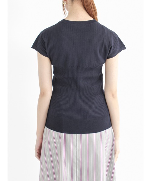 Te chichi（テチチ）の「LEVITA フレンチスリーブリブニット（ニット/セーター・レディース・グリーン/ネイビー/ベージュ/グレー・ﾌﾘ-）」の12枚目の写真