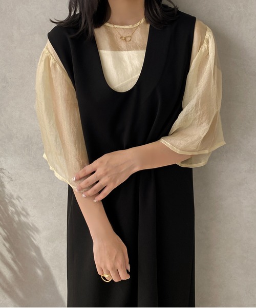 apres jour clair（アプレジュールクレア）の「【apres jour clair】2WAYジャンスカ【ZOZOTOWN限定アイテム】（ジャンパースカート・レディース・アイボリー/ブラウン系その他/ブラック・X-LARGE/フリー）」の4枚目の写真