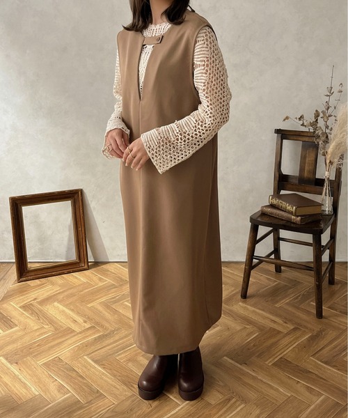 apres jour clair（アプレジュールクレア）の「【apres jour clair】2WAYジャンスカ【ZOZOTOWN限定アイテム】（ジャンパースカート・レディース・アイボリー/ブラウン系その他/ブラック・X-LARGE/フリー）」の6枚目の写真