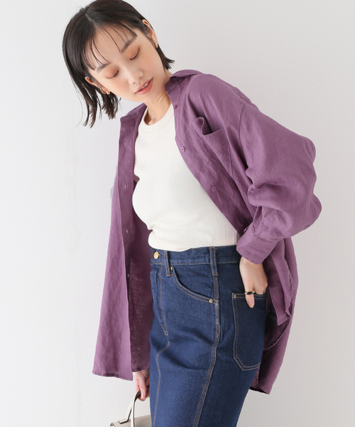 B.C STOCK(ベーセーストック)の「リネンレギュラーシャツ(シャツ/ブラウス・レディース・ブラック/パープル/ブラウン/ブルー系その他・FREE)」の4枚目の写真