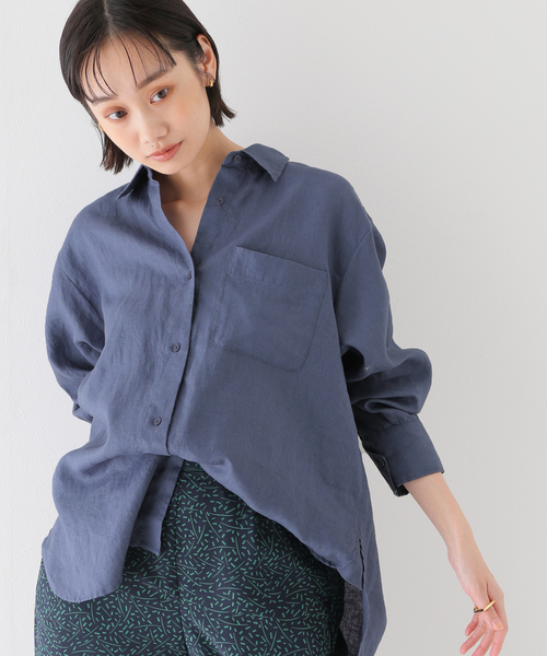 B.C STOCK(ベーセーストック)の「リネンレギュラーシャツ(シャツ/ブラウス・レディース・ブラック/パープル/ブラウン/ブルー系その他・FREE)」の3枚目の写真