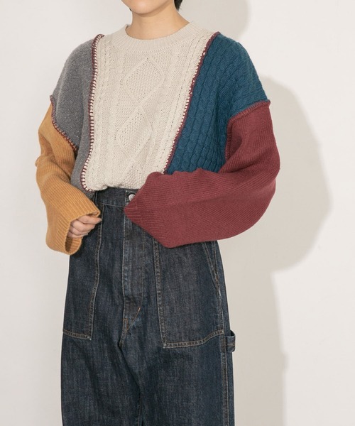【美品】kolor 18AW 再構築 パッチワーク Vネック ニット グリーン kolor 18AW 再構築 パッチワーク Vネック ニット グリーン