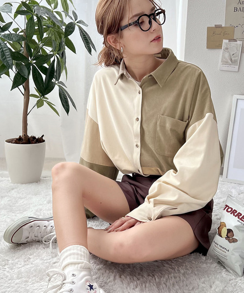 Java（ジャバ）の「《JaVa ジャバコラボ》90'sレトロが決め手。カラーブロッキングコーデュロイオーバーシャツ（シャツ/ブラウス・レディース・ベージュ/ブラウン・MEDIUM/LARGE）」の20枚目の写真