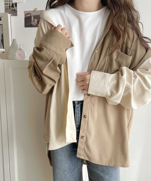 Java（ジャバ）の「《JaVa ジャバコラボ》90'sレトロが決め手。カラーブロッキングコーデュロイオーバーシャツ（シャツ/ブラウス・レディース・ベージュ/ブラウン・MEDIUM/LARGE）」の13枚目の写真