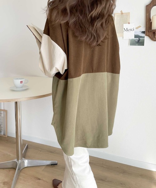 Java（ジャバ）の「《JaVa ジャバコラボ》90'sレトロが決め手。カラーブロッキングコーデュロイオーバーシャツ（シャツ/ブラウス・レディース・ベージュ/ブラウン・MEDIUM/LARGE）」の8枚目の写真