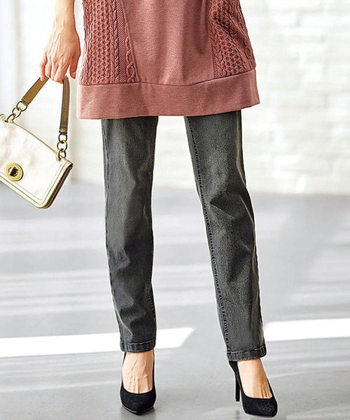 BELLUNA PLUS（ベルーナ）の「ふんわり裏起毛ストレッチジーンズ股下７３ｃｍ（デニムパンツ・レディース・グレー/インディゴブルー/ブルー/ブラック系・SMALL/MEDIUM/LARGE/X-LARGE）」の3枚目の写真