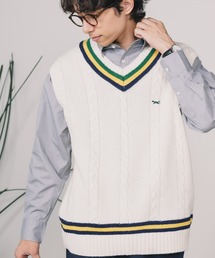 ROOPTOKYO別注:THE FOX CHILDEN VEST チルデンベスト ニットベスト ワンポイント 刺繍 ロゴ ケーブル