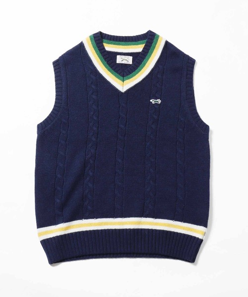 SUNNY  SPORTS（サニースポーツ）の「ROOPTOKYO別注：THE FOX CHILDEN VEST チルデンベスト ニットベスト ワンポイント 刺繍 ロゴ ケーブル（ベスト・メンズ・ホワイト/ネイビー・M/L）」の20枚目の写真