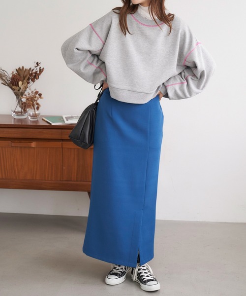 Chaco closet（チャコ クローゼット）の「配色ステッチボリュームスリーブショート丈スウェット（スウェット・レディース・オートミール/チャコール/ネイビー/アイボリー/杢グレー・FREE）」の19枚目の写真