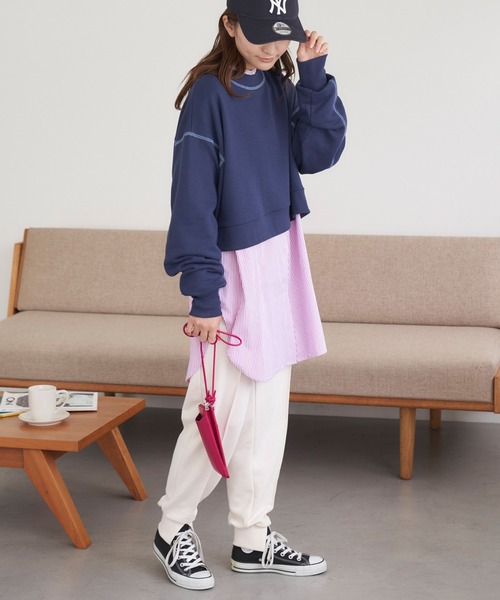 Chaco closet（チャコ クローゼット）の「配色ステッチボリュームスリーブショート丈スウェット（スウェット・レディース・オートミール/チャコール/ネイビー/アイボリー/杢グレー・FREE）」の10枚目の写真