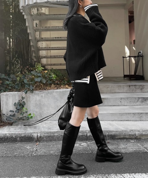 WILLFULLY(ウィルフリー)の「zip knit & rib half PT set up(セットアップ・レディース・ブラック/グレー・FREE)」の16枚目の写真