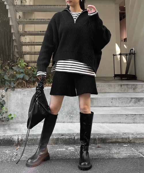 WILLFULLY(ウィルフリー)の「zip knit & rib half PT set up(セットアップ・レディース・ブラック/グレー・FREE)」の15枚目の写真