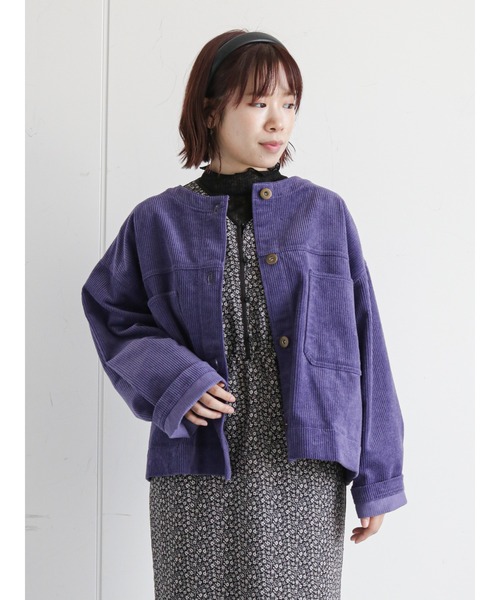 ehka sopo（エヘカソポ）の「コーデュロイノーカラージャケット（ノーカラージャケット・レディース・パープル/ブラウン/キナリ・ﾌﾘ-）」の3枚目の写真