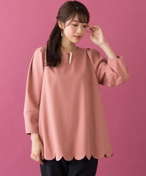 Rose Tiara(ローズティアラ)の「【セットアップ対応】スカラップブラウス(シャツ/ブラウス・レディース・ブラック/ピンク・42/38/46)」の1枚目の写真