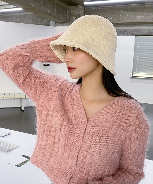 by muni:r（バイ ムニール）の「デイリーもこもこバケットハット（ハット・レディース・ブラック/アイボリー/ブラウン/ピンク・FREE）」の2枚目の写真