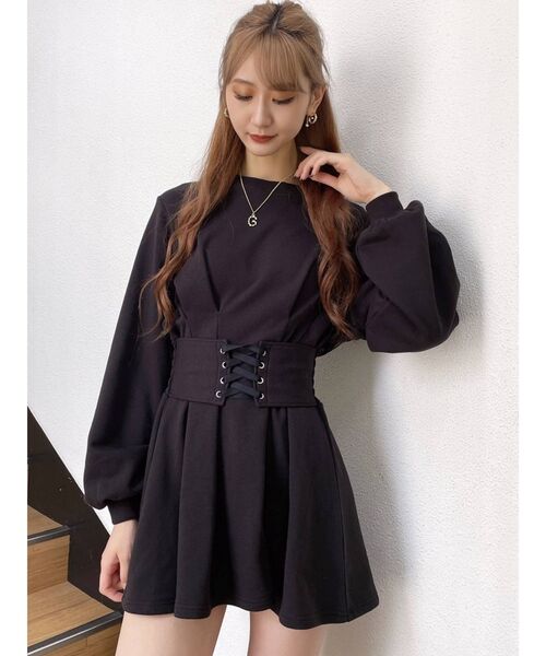 GYDA(ジェイダ)の「2WAYコルセット フレアスウェットワンピース(ワンピース・レディース・グレー/アイボリー/ブラック・FREE)」の3枚目の写真