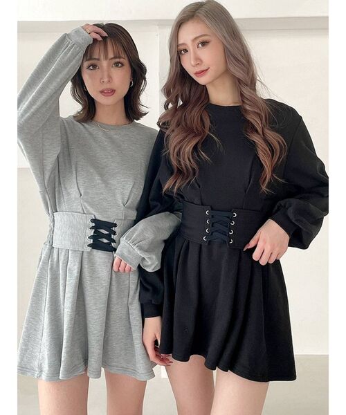 GYDA(ジェイダ)の「2WAYコルセット フレアスウェットワンピース(ワンピース・レディース・グレー/アイボリー/ブラック・FREE)」の7枚目の写真