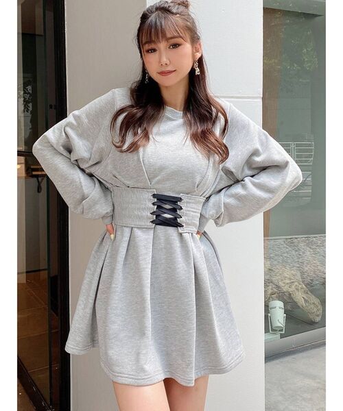 GYDA(ジェイダ)の「2WAYコルセット フレアスウェットワンピース(ワンピース・レディース・グレー/アイボリー/ブラック・FREE)」の18枚目の写真