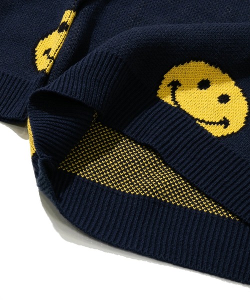 Rie Miller スマイリーフェイス刺繍 長袖ニットセーター ネイビー SMILEY FACE（スマイリーフェイス）の「SMILEY FACE/スマイリー