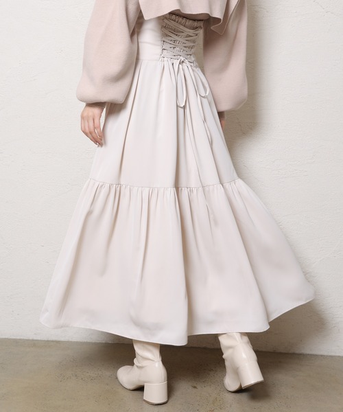 one after another NICE CLAUP（ワンアフターアナザーナイスクラップ）の「スタイルアップと華やかさ。コルセットフレアスカート（スカート・レディース・ドット/ベージュ/ピンク/ホワイト系その他・FREE）」の3枚目の写真