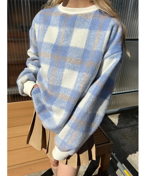 WC(ダブル シー)の「シャギーチェックビッグプルオーバー(スウェット・レディース・ブルー系その他/ブラック系その他/ピンク系その他・FREE)」の2枚目の写真