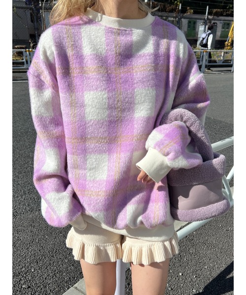 WC(ダブル シー)の「シャギーチェックビッグプルオーバー(スウェット・レディース・ブルー系その他/ブラック系その他/ピンク系その他・FREE)」の3枚目の写真