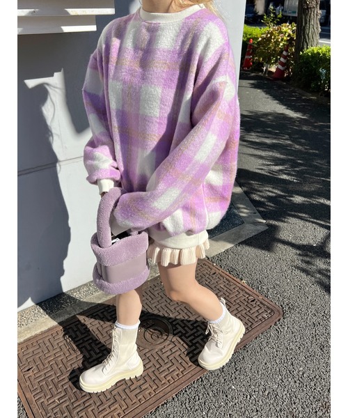 WC(ダブル シー)の「シャギーチェックビッグプルオーバー(スウェット・レディース・ブルー系その他/ブラック系その他/ピンク系その他・FREE)」の12枚目の写真