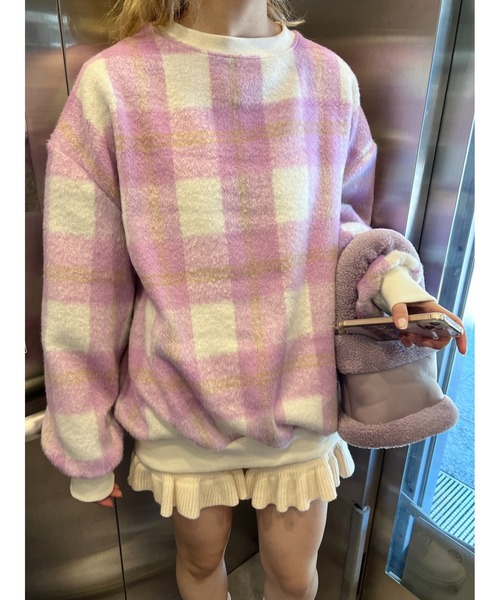 WC(ダブル シー)の「シャギーチェックビッグプルオーバー(スウェット・レディース・ブルー系その他/ブラック系その他/ピンク系その他・FREE)」の9枚目の写真
