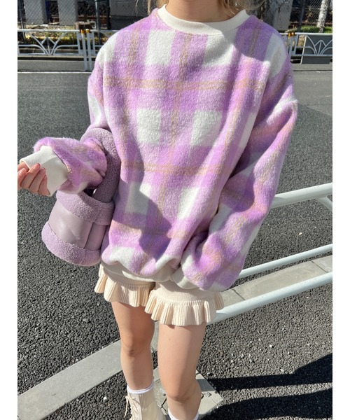 WC(ダブル シー)の「シャギーチェックビッグプルオーバー(スウェット・レディース・ブルー系その他/ブラック系その他/ピンク系その他・FREE)」の22枚目の写真