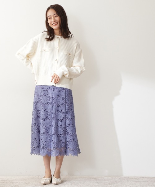 N.(N. Natural Beauty Basic)(エヌエヌナチュラルビューティーベーシック)の「【追加生産】◆ムジツイード編みカーディガン(カーディガン/ボレロ・レディース・オフホワイト/ネイビー・MEDIUM)」の6枚目の写真