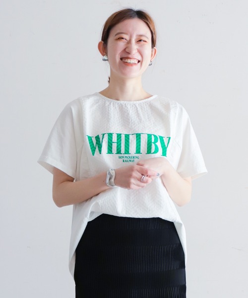 NOMBRE IMPAIR（ノンブルアンペール）の「ヘリンボーンコンビ　半袖P/O（Tシャツ/カットソー・レディース・ホワイト×レッド/ホワイト×グレー/ホワイト×グリーン・FREE）」の2枚目の写真