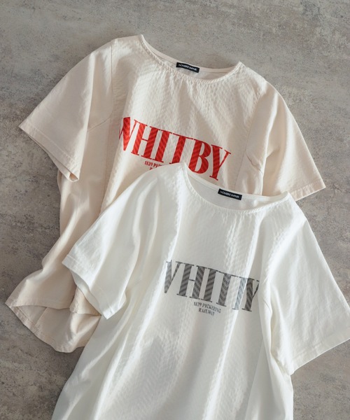 NOMBRE IMPAIR（ノンブルアンペール）の「ヘリンボーンコンビ　半袖P/O（Tシャツ/カットソー・レディース・ホワイト×レッド/ホワイト×グレー/ホワイト×グリーン・FREE）」の6枚目の写真
