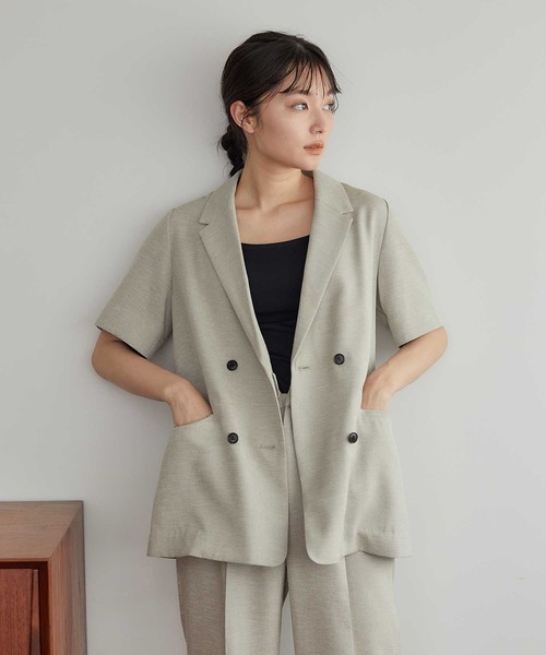 PUBLIC TOKYO（パブリックトウキョウ）の「【新潟県産】【セットアップ対応】【ウォッシャブル/防シワ】リネンライクハーフスリーブシャツジャケット/リネンブラウス（テーラードジャケット・レディース・ブラック/ベージュ/ダークグレー/パープル/その他2・FREE）」の14枚目の写真