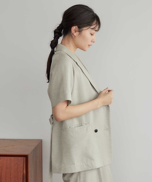 PUBLIC TOKYO（パブリックトウキョウ）の「【新潟県産】【セットアップ対応】【ウォッシャブル/防シワ】リネンライクハーフスリーブシャツジャケット/リネンブラウス（テーラードジャケット・レディース・ブラック/ベージュ/ダークグレー/パープル/その他2・FREE）」の13枚目の写真